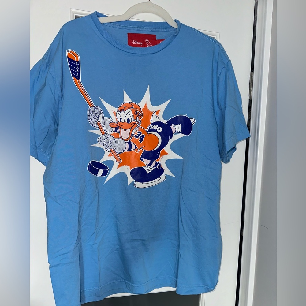 OVO Disney Donald Duck Hockey T-Shirt Blue October's Very Own Drake Size Large